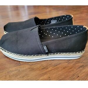 BOBS Skechers Highlights Black Espadrille Platform Wedge Shoes